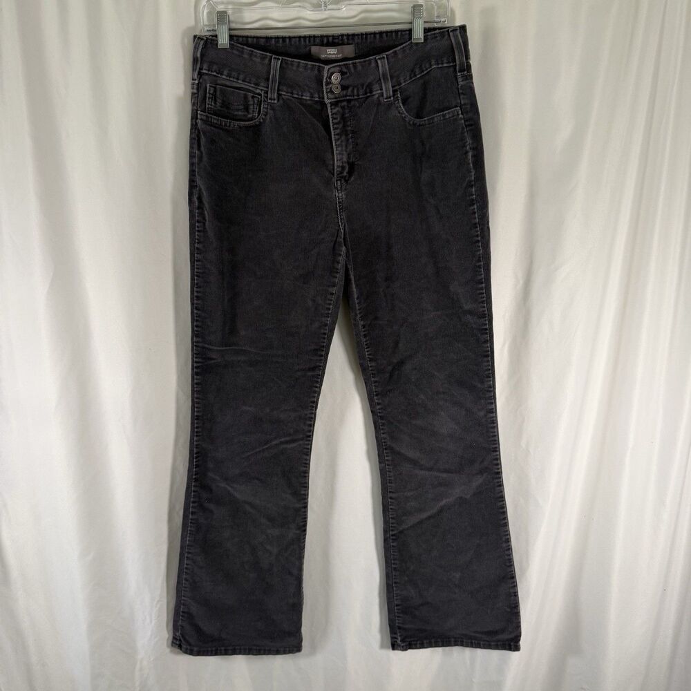 Levis 526 Slender Row Corduroy Pants Women's 12 M Grey Button Zip Mid Rise